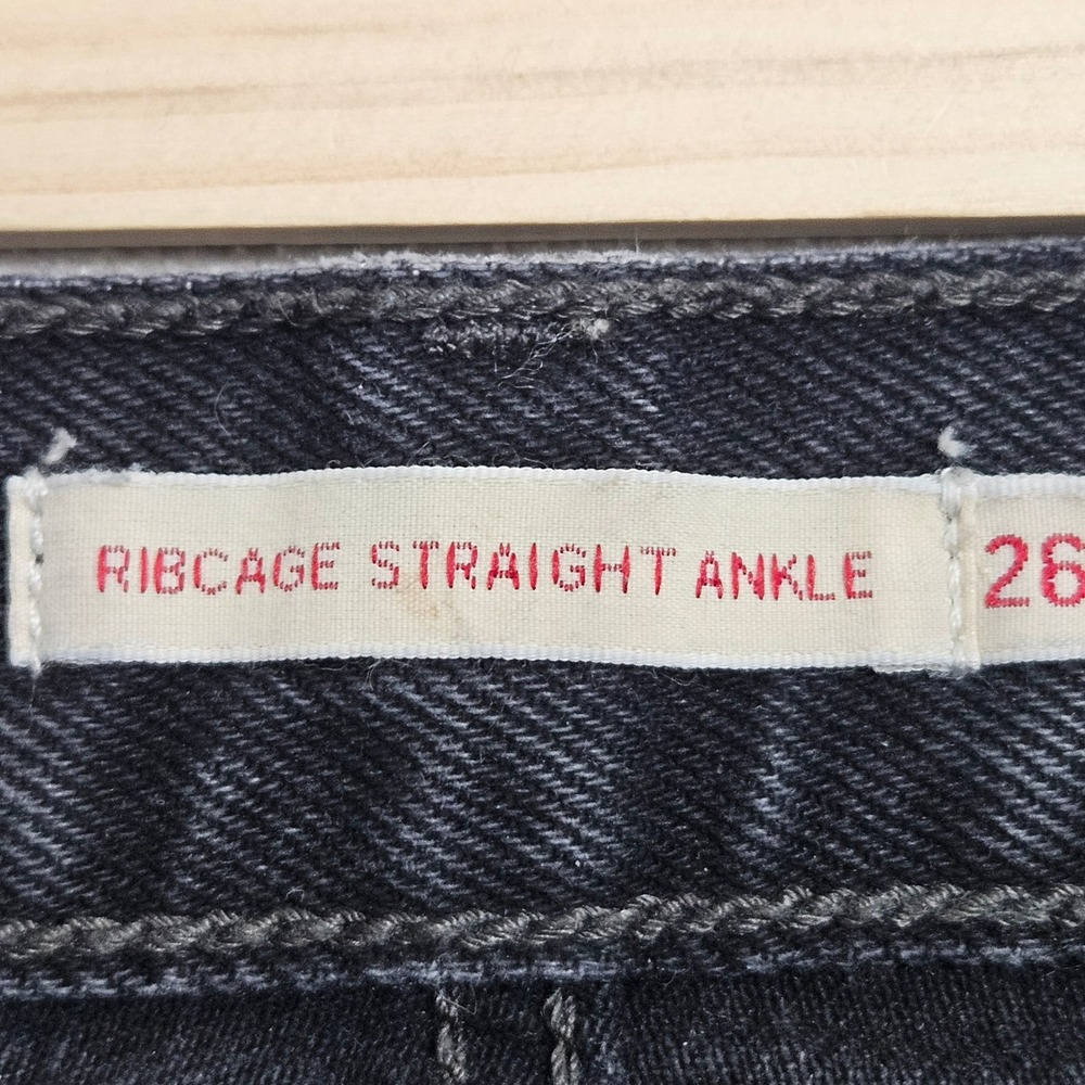 Levis Jeans Ribcage Straight Ankle 26 Black Distressed High Rise 72693-0162 - Picture 8 of 12